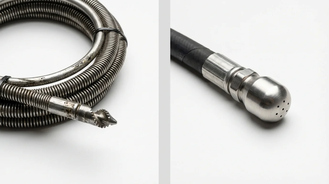 Drain snake cable and hydro jetting nozzle used for drain cleaning in Dayton, TX